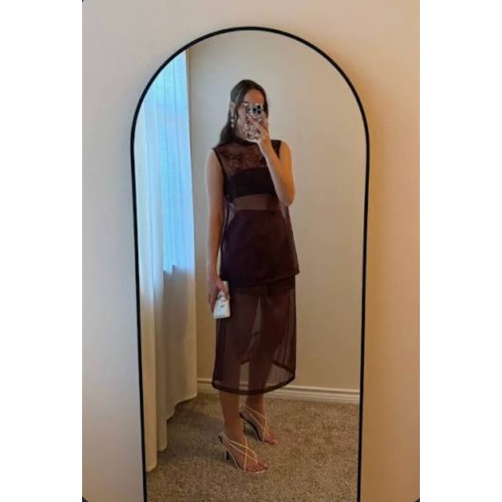 NWT Rooh Collective Serena Set Top Skirt Size Small Chocolate Silk Organza Sheer